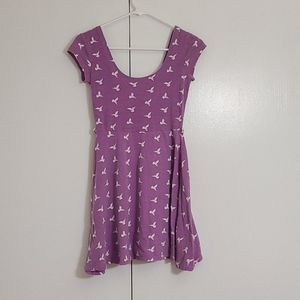 Purple and White Bird Print Mini Dress